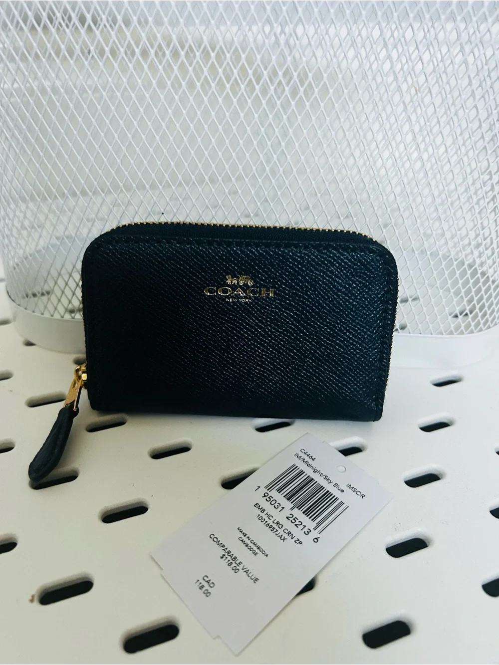 Coach Navy BLUE Textured Zip Card
